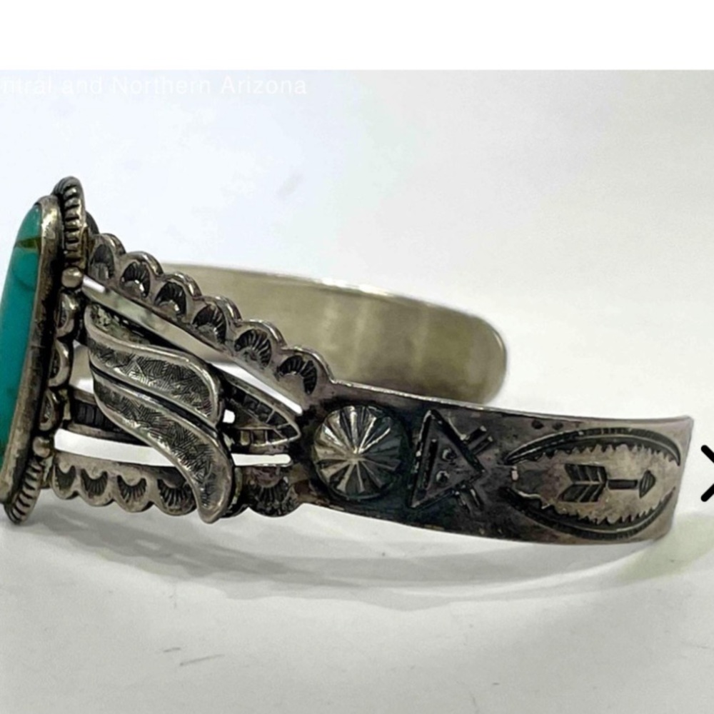 Authentic Indigenous Designed Sterling Stone Cuff - image 4